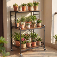 3-Tier Kitchen Rolling Cart with Power Outlets 10 S-Shaped Hooks