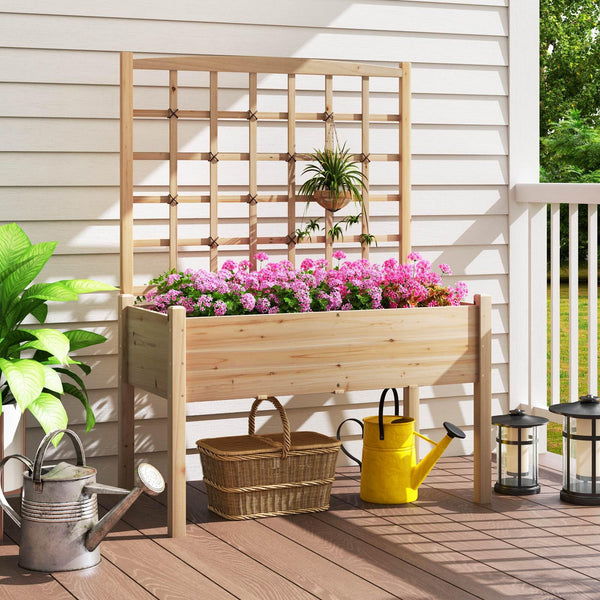 Raised Garden Bed with Lattice Trellis and Drainage Holes