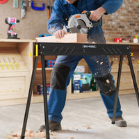 2-Pack Folding Sawhorses, Heavy-Duty Metal Saw Horses w/ 2 x 4 Supporting Arms