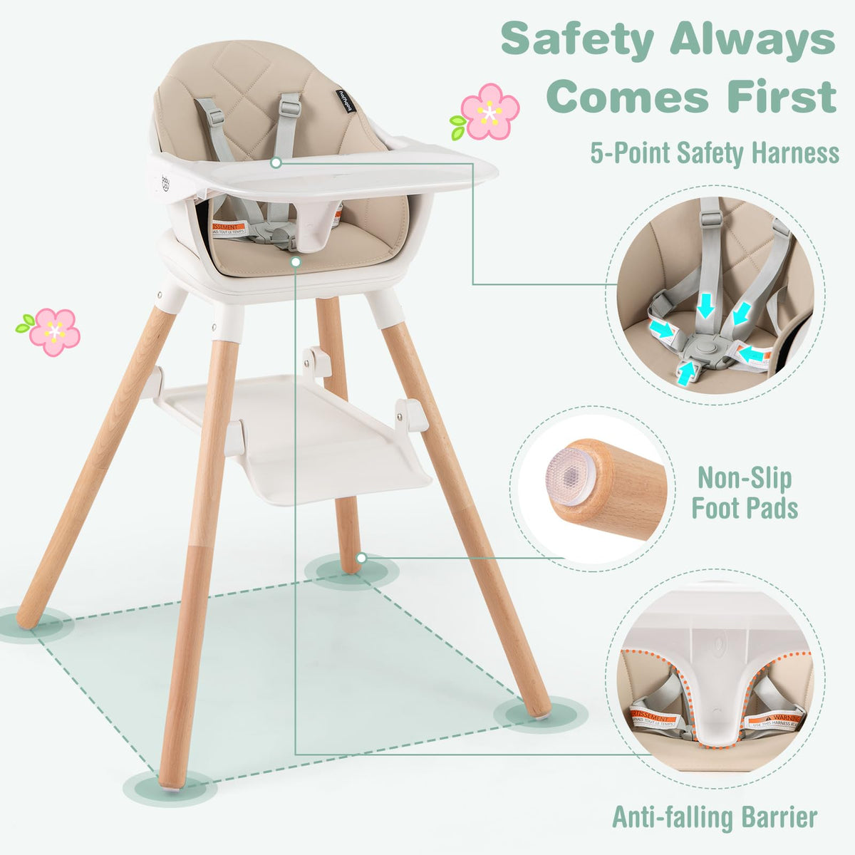 6-in-1 Convertible Wooden Baby High Chair