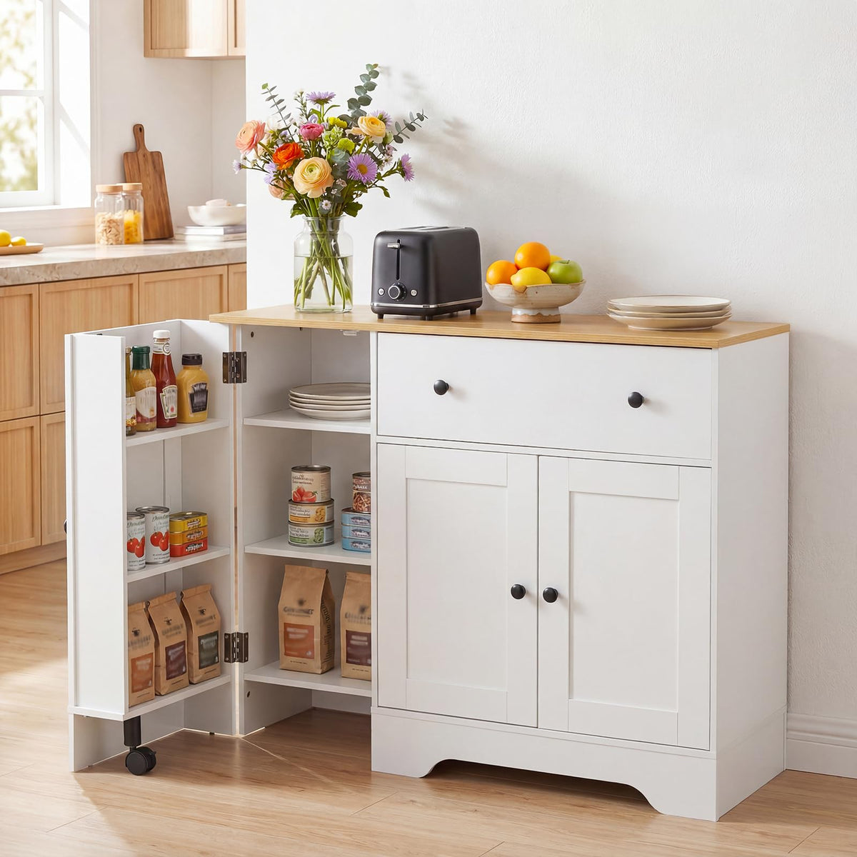 Giantex Buffet Cabinet with Storage, 105cm Modern Sideboard with 3 Doors, Drawer and Shelves