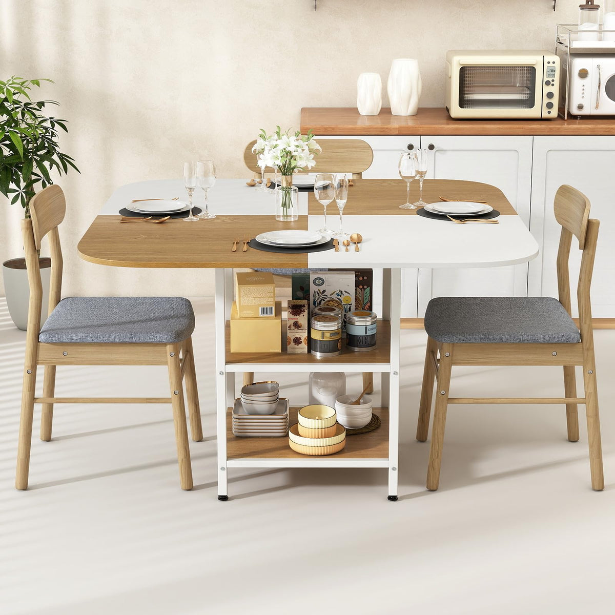 Giantex 120 CM Square Dining Table for 4, Elegant Kitchen Dinette Table
