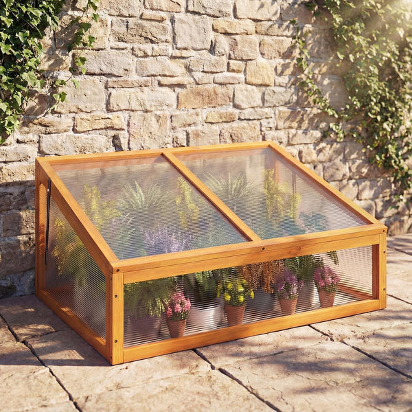 Wood Cold Frame Greenhouse, Portable Raised Planter Bed Protection