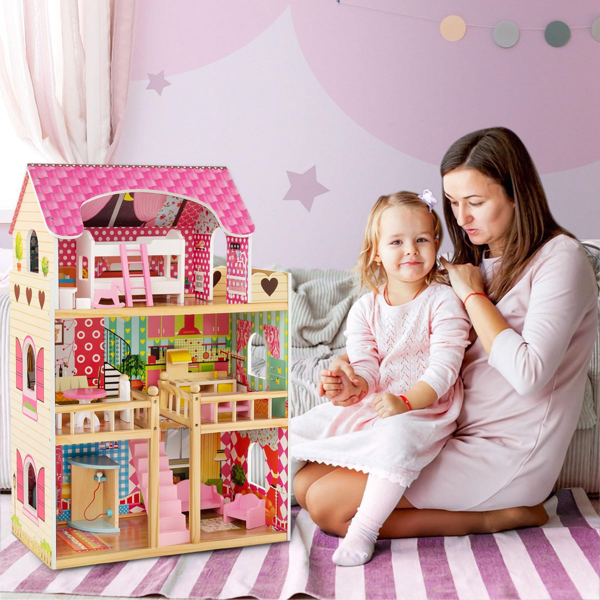 Toddler Fully Furnished Playhouse with 3 Stories for Kids
