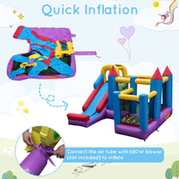 Inflatable Kids Bouncy House, Jumping Castle Trampoline, w/Slide, Jump Area, Climbing Wall, Basketball Hoop