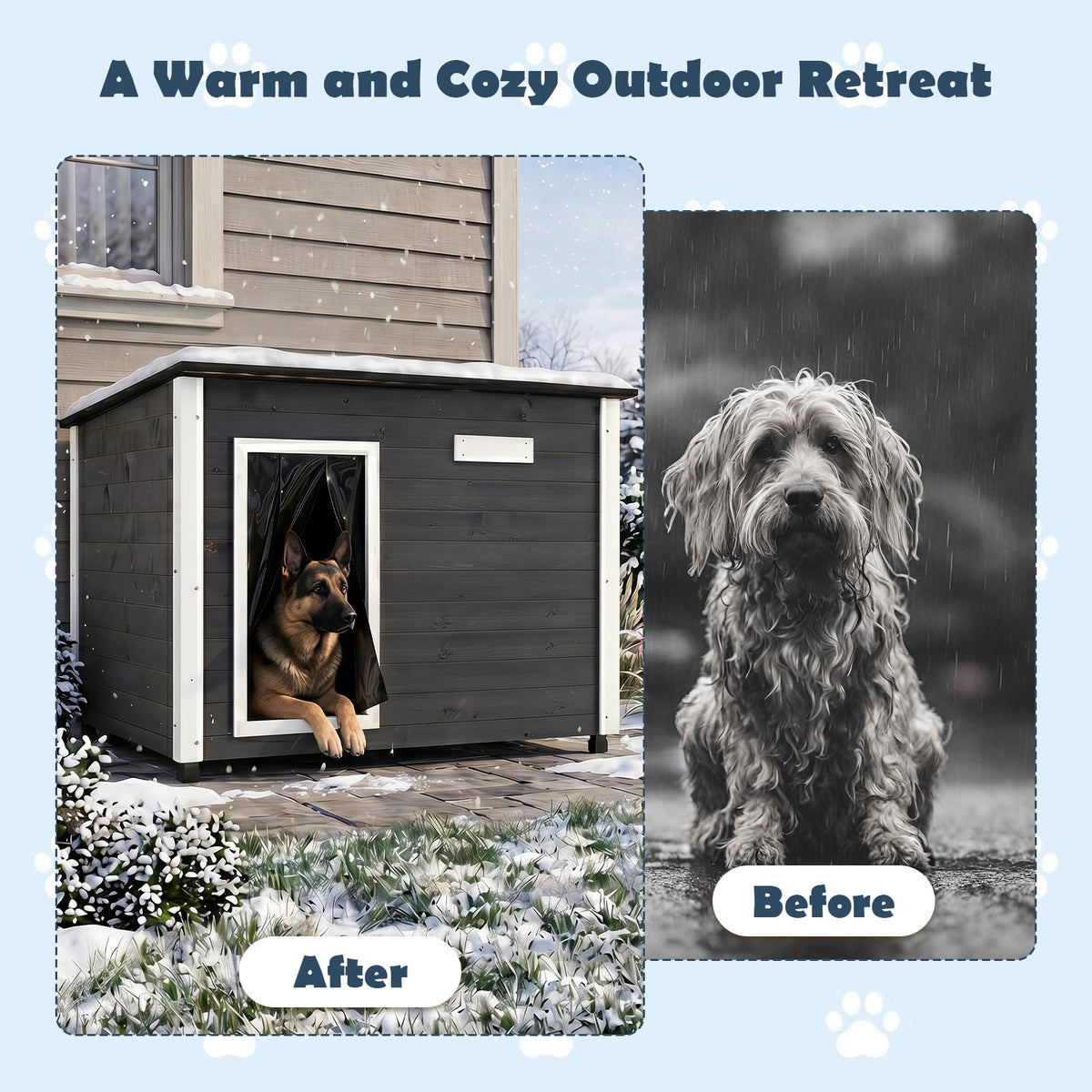 Wooden Dog House Outdoor Weatherproof with PVC Curtain 2 Size