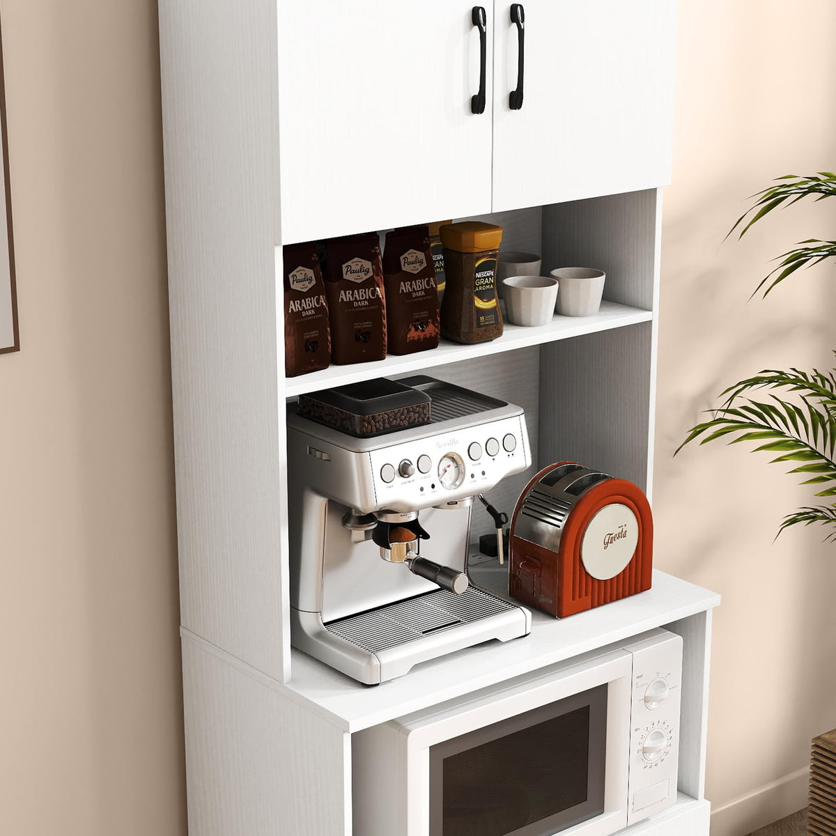 Giantex Pantry Cabinet with Power Outlets, Freestanding Narrow Kitchen Hutch