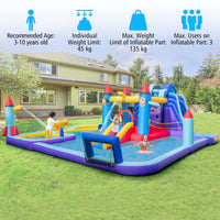 Inflatable Water Slide Park, Kids Inflatable Jumping Castle w/2 Slides w/ 850W Blower