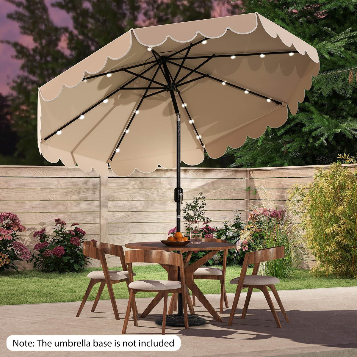 3m Solar Patio Umbrella with 24 LED Lights Vented Top and Ruffles