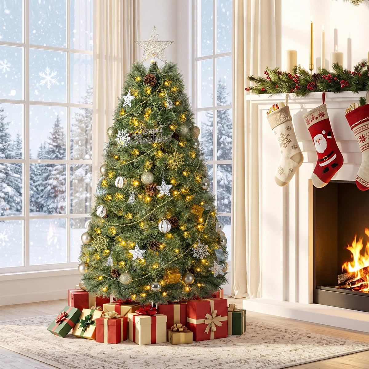 150/180cm Artificial Christmas Tree, Hinged, Pre-Lit