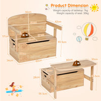 Kids Table and Chair Set, 3-in-1 Convertible Wooden Toy Storage Bench with Handle