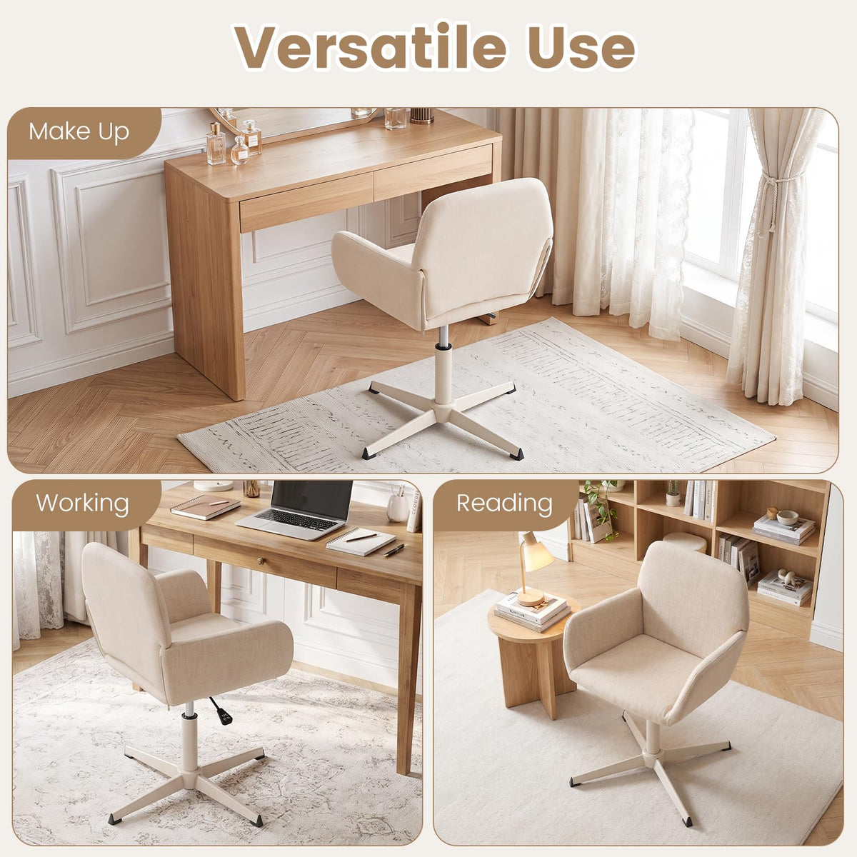 Giantex Vanity Chair with Back, 360° Swivel Armchair w/Adjustable Height