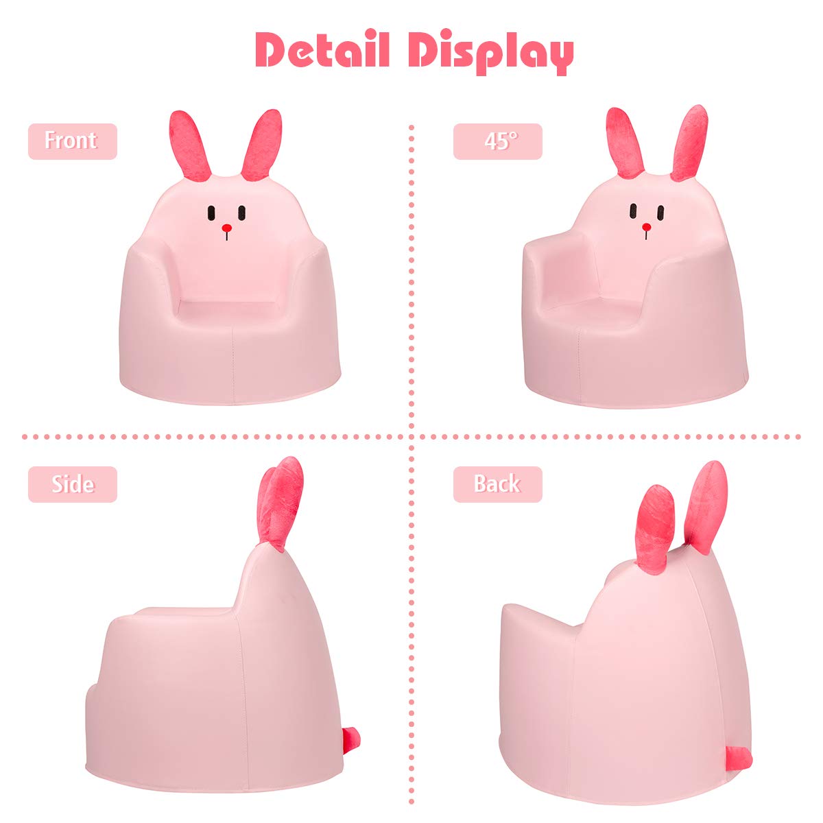 Giantex Children’s Sofa, Cartoon Rabbit Kids Armchair, Upholstered Baby Sofa Seat with Soft PVC Cloth and Stable Sponge, Suitable for Toddlers