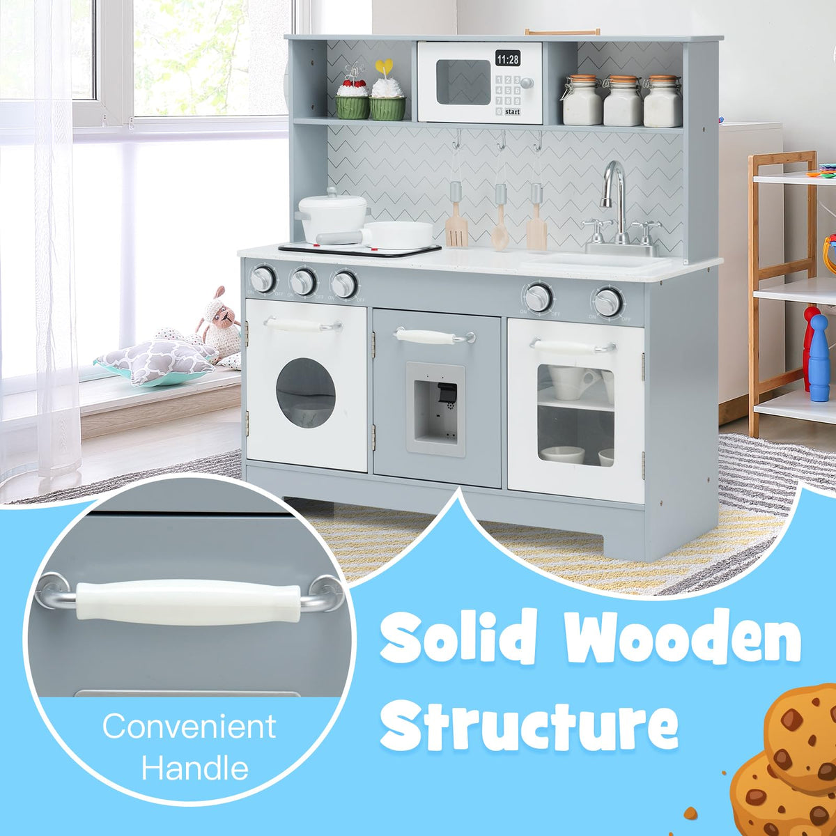 Wooden Pretend Kitchen Playset with Accessories for Kids