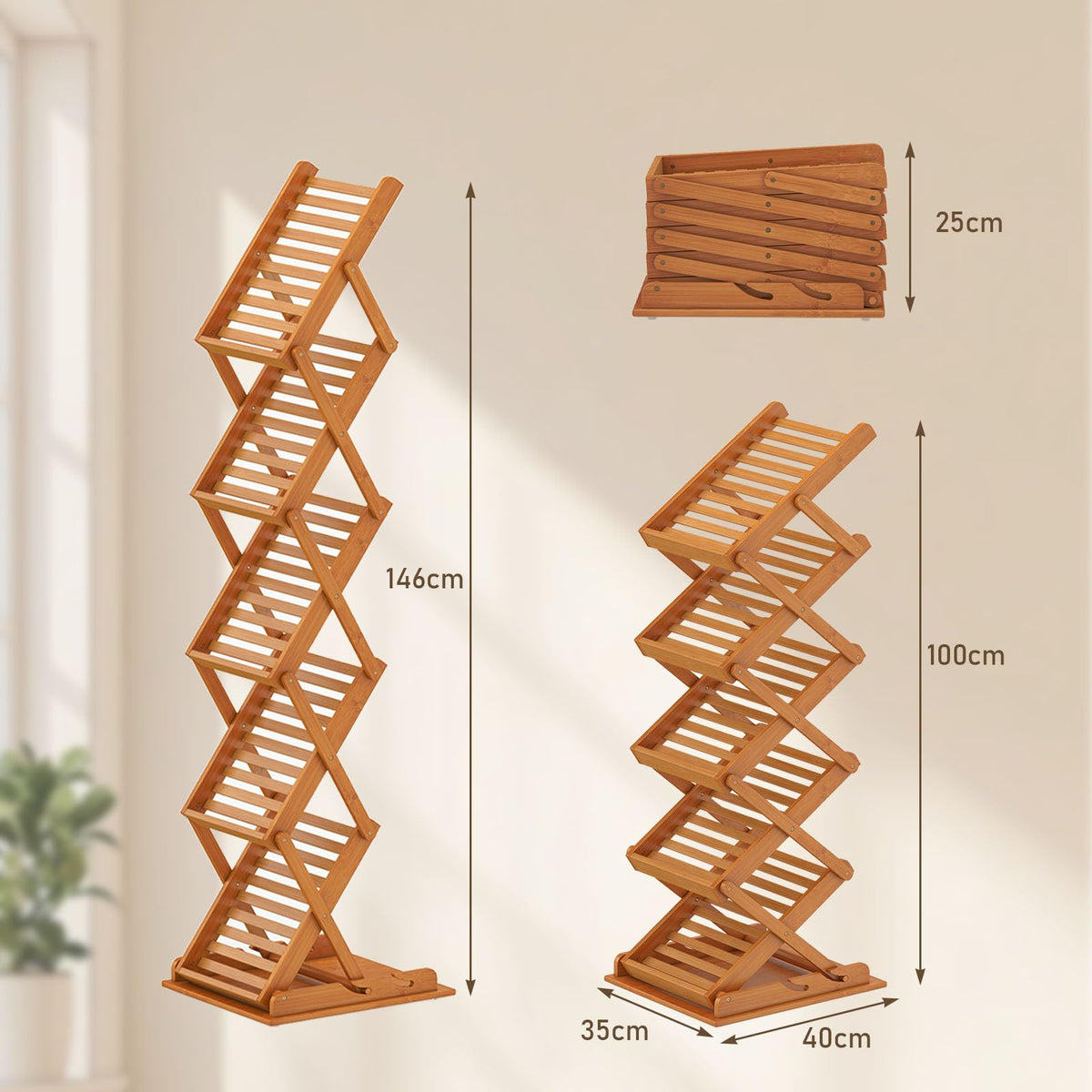 Giantex Foldable Bamboo Magazine Rack with 2 Adjustable Positions