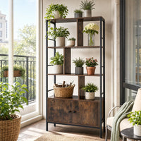 Industrial Tall Bookshelf with 3-Tier Shelves and 2-Door Cabinet for Living Room