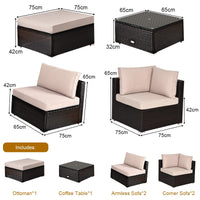 6 PCS Outdoor Rattan Sofa Set, Cushioned Sectional Set with Seat & Back Cushions