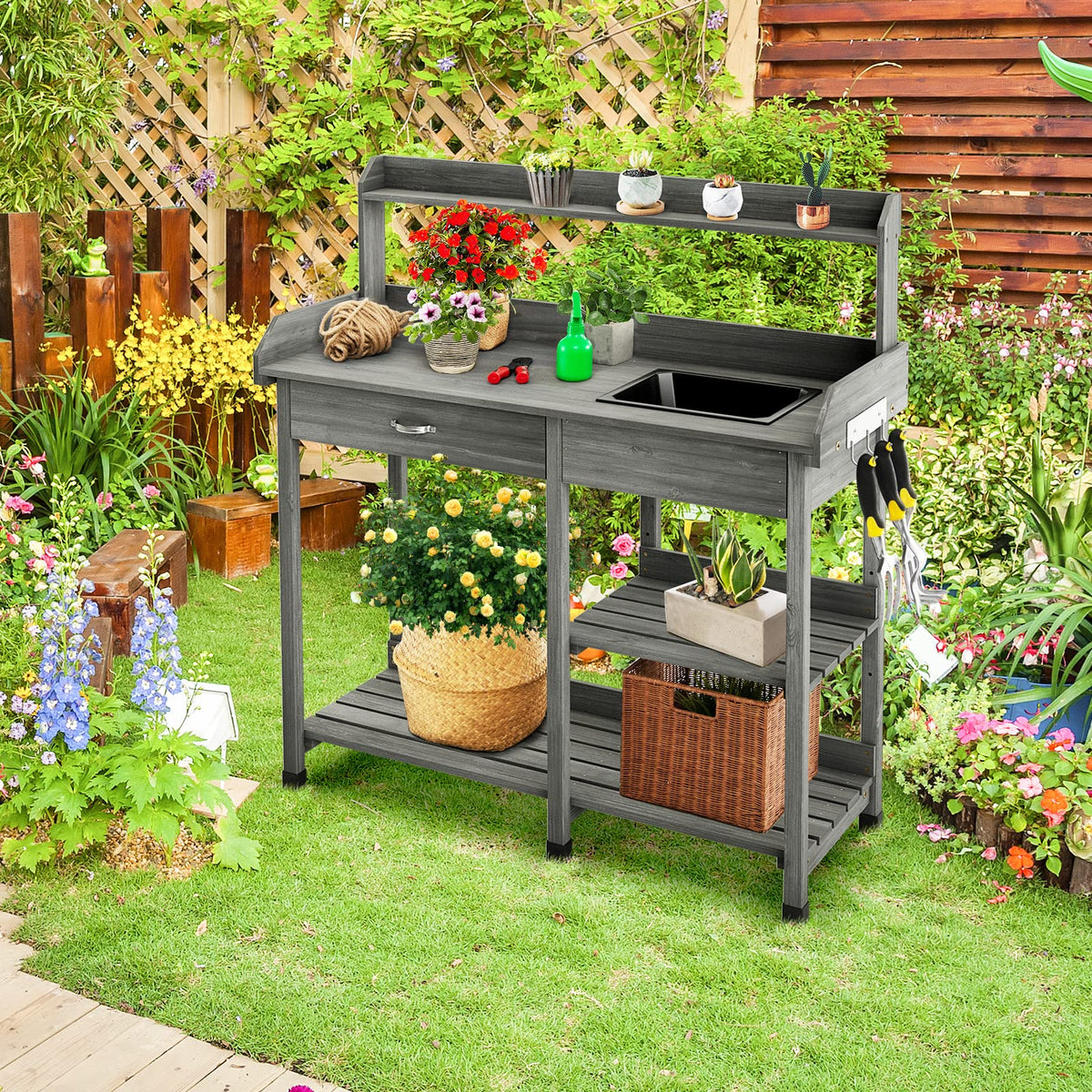 Giantex Garden Potting Bench Table, Wooden Potting Work Table – Giantex.au
