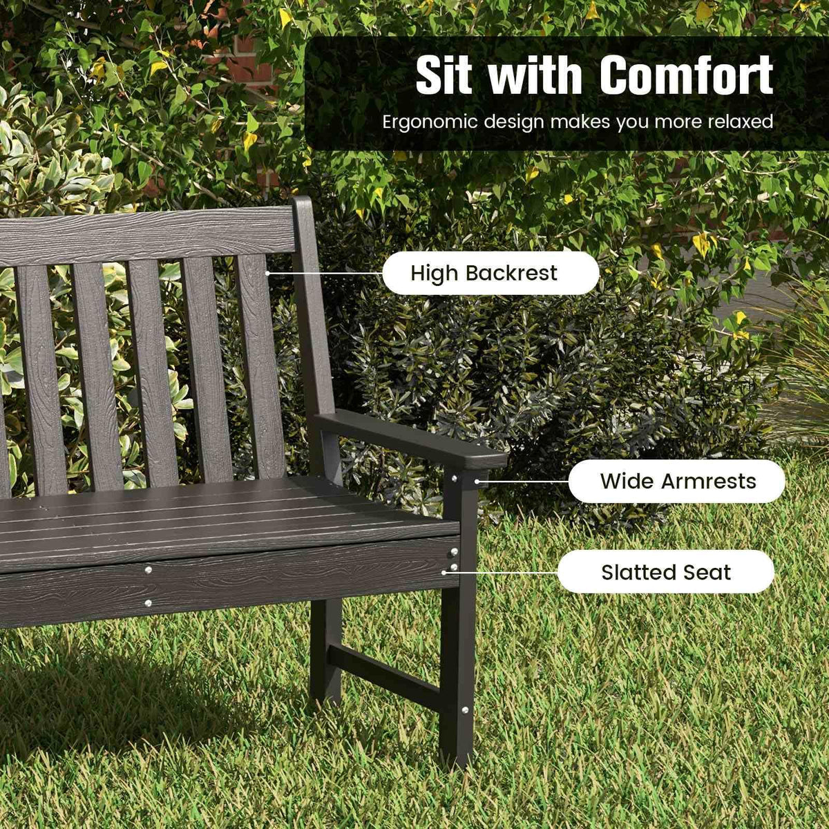 Outdoor 2-Person Bench, All-Weather HDPE Patio Loveseat Chair w/Cozy Backrest