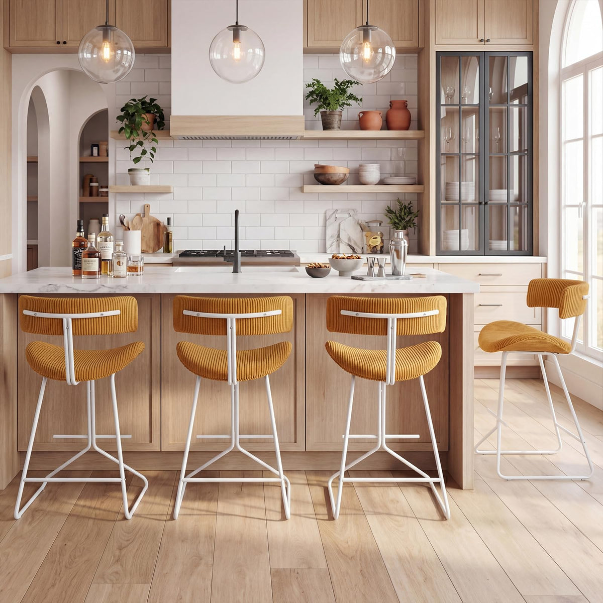Giantex Counter Height Stools Set of 2, Fabric Upholstered Armless Barstools with Curved Back & Padded Seat