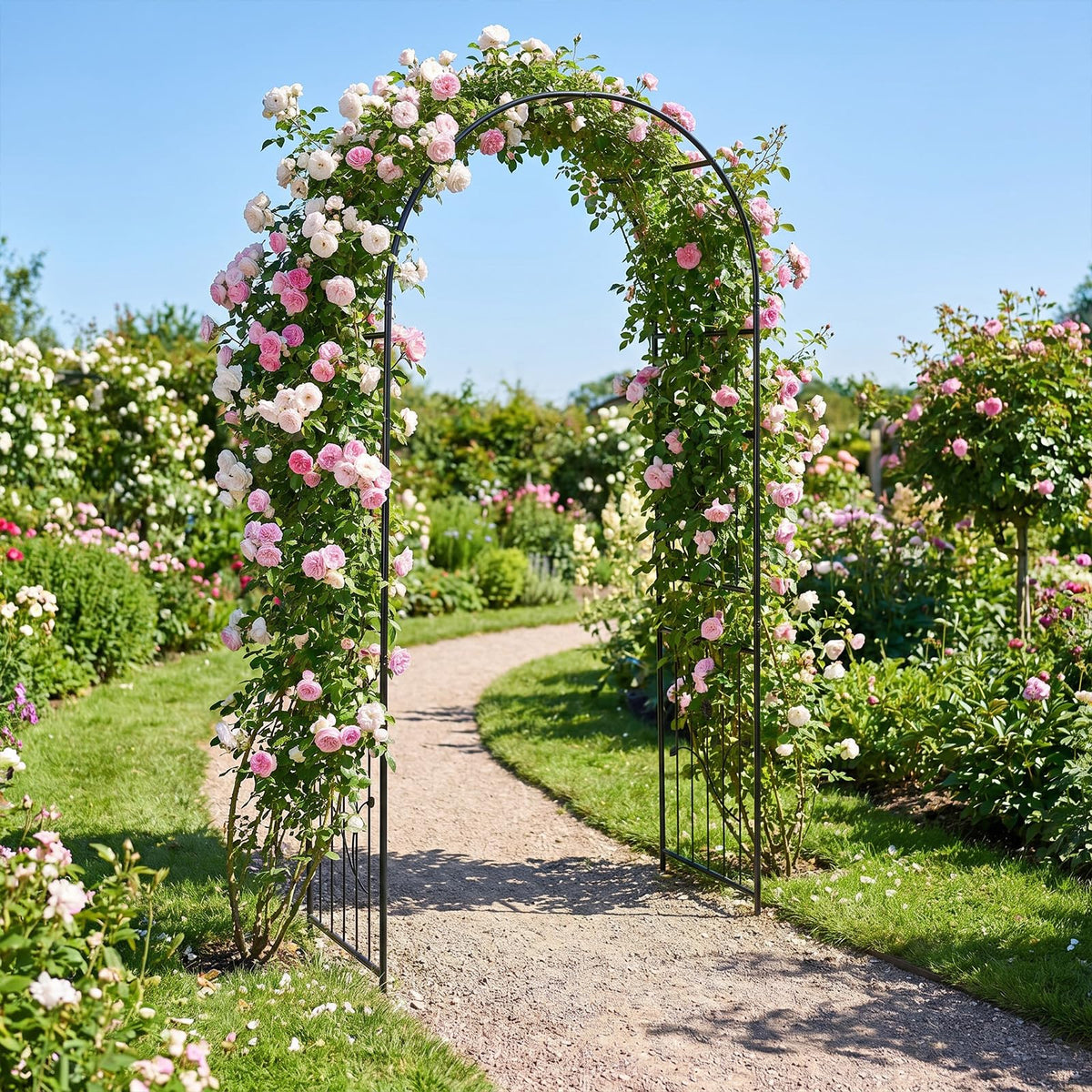 Garden Arch, 220cm Tall Heavy Duty Metal Arbor Trellis Archway for Climbing Plants, Roses