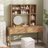 Desktop Bookshelf, Desk Hutch with 3 Adjustable Shelves & Open Compartment