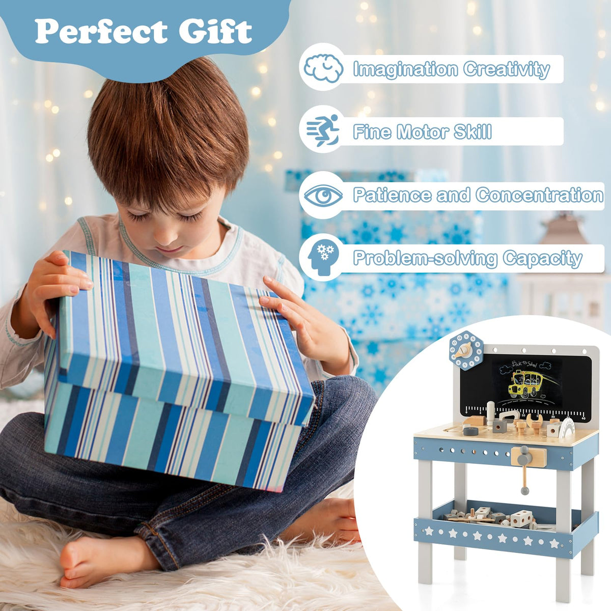 Kids Play Tool Workbench Set with 61 PCS Tool & Parts Set for Age 3/4/5 Years Old