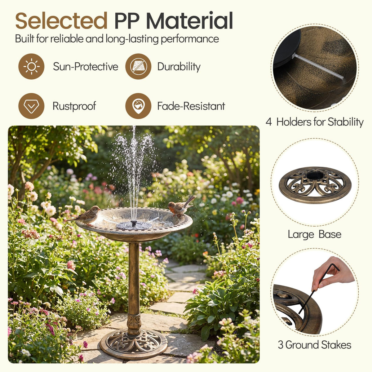 71cm Bird Bath with Solar Powered Fountain, Outdoor Pedestal Birdbath