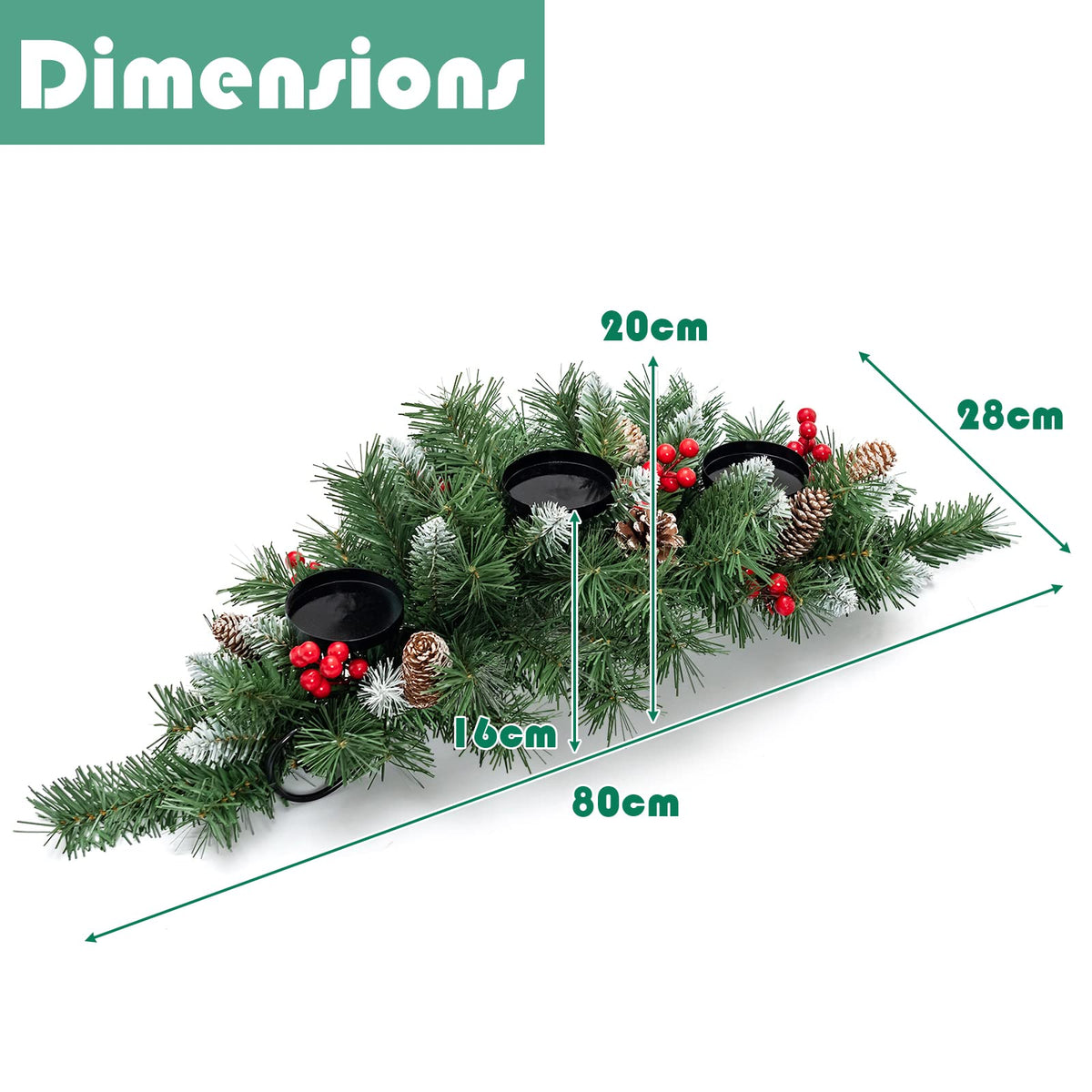 Artificial Christmas Tabletop Centerpiece with 3 Candle Holders