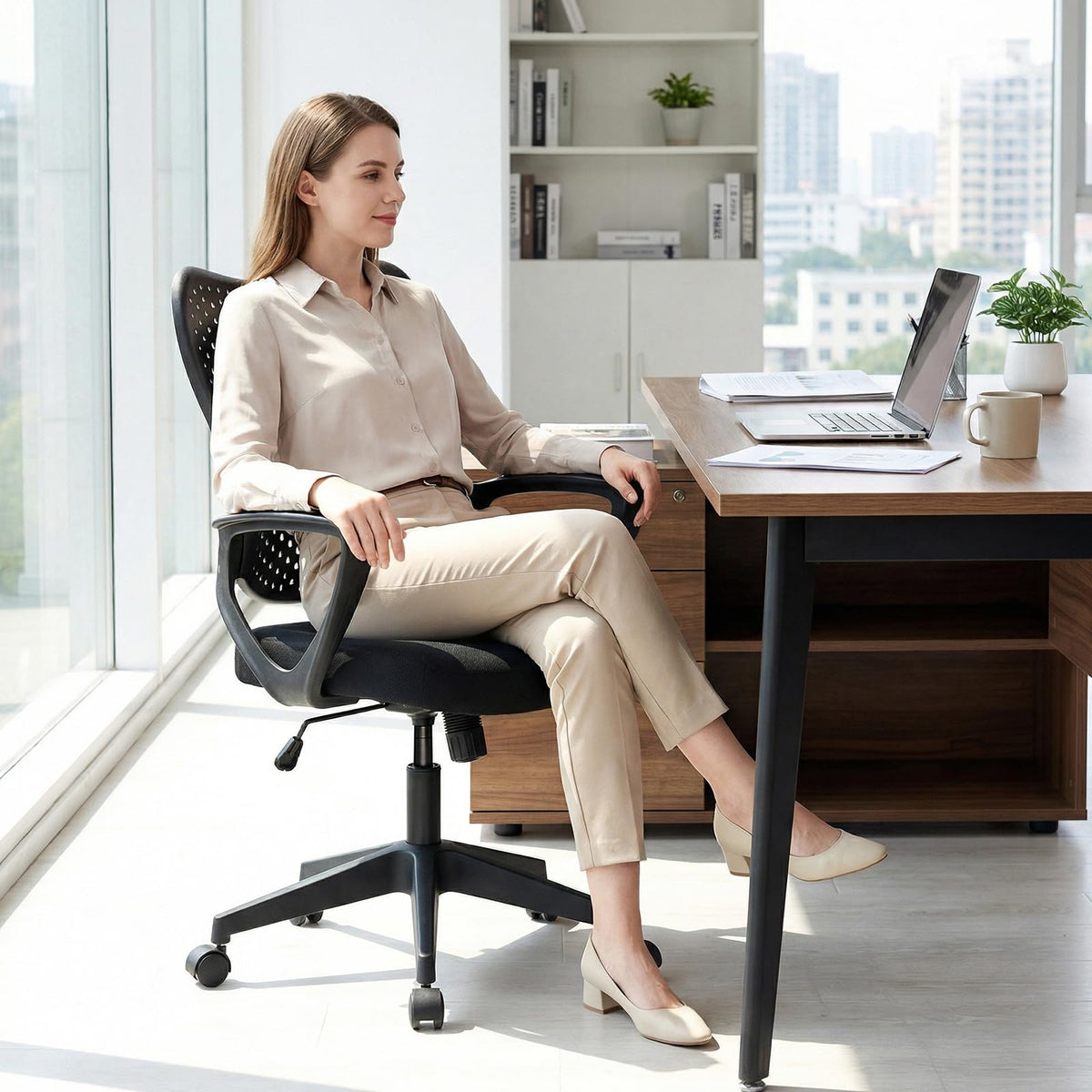 Ergonomic Office Chair with Armrests Padded Cushio Butterfly Backrest