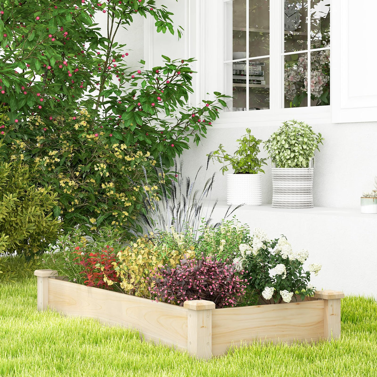 Giantex 48" x 24" x 10" Wooden Raised Garden Bed, Rectangular Planter Box