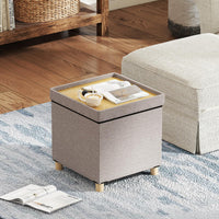 45cm Ottoman with Storage Linen Fabric Footstool