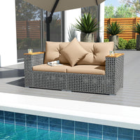 2-Piece Patio Corner Sofa Set Outdoor Sectional Wicker Loveseat with Thick Cushions