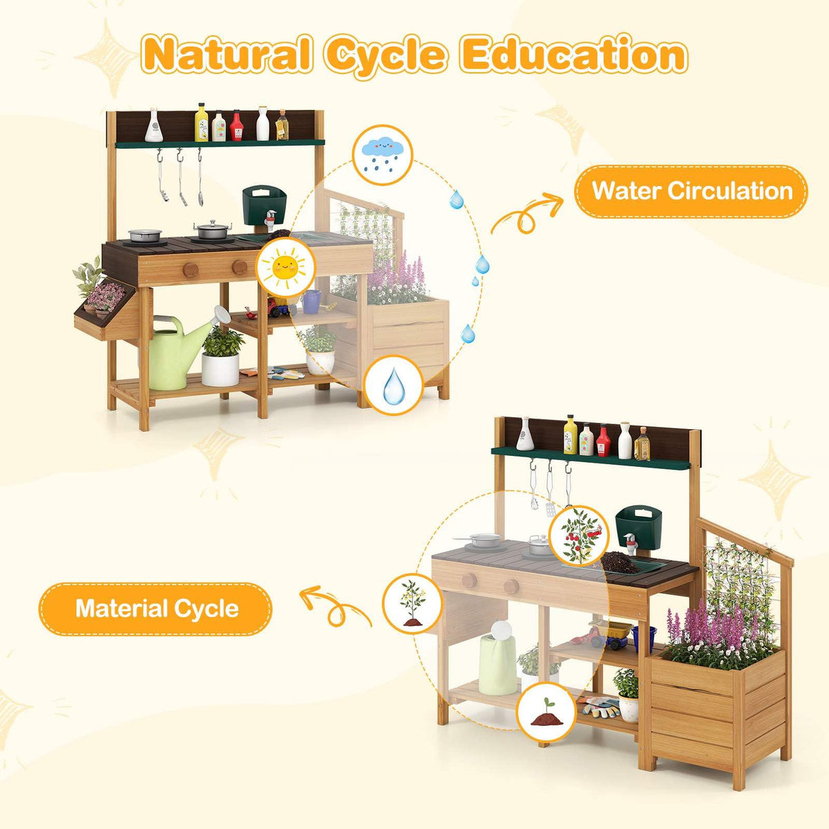 Outdoor Play Kitchen for Kids Wooden Toy Kitchen Playset with Removable Faucet