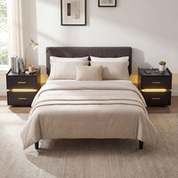 Nightstand with Charging Station, LED Bedside Table with 2 Storage Drawers
