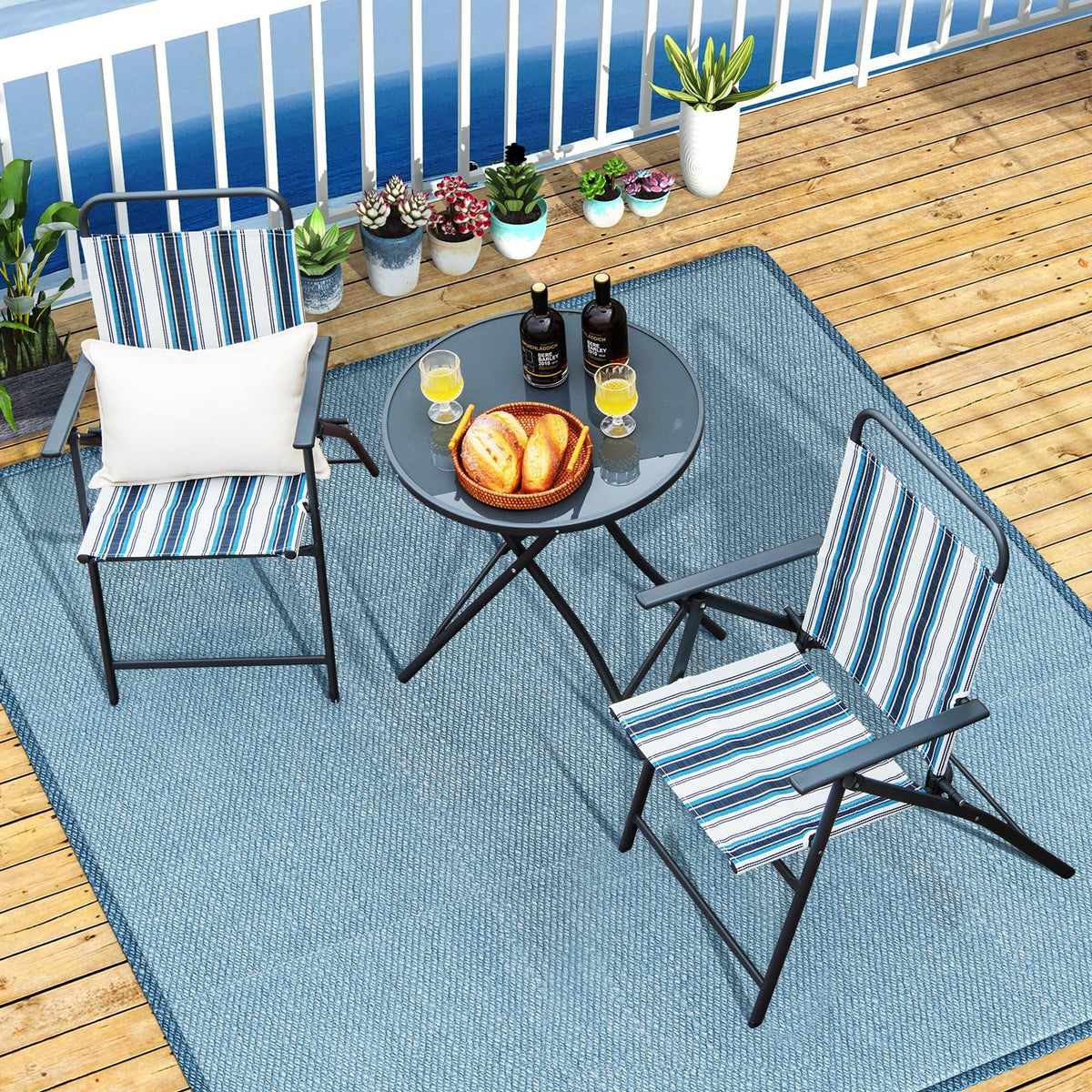 3 Piece Outdoor Folding Bistro Set with Folding Table for Outdoor/Indoor Use
