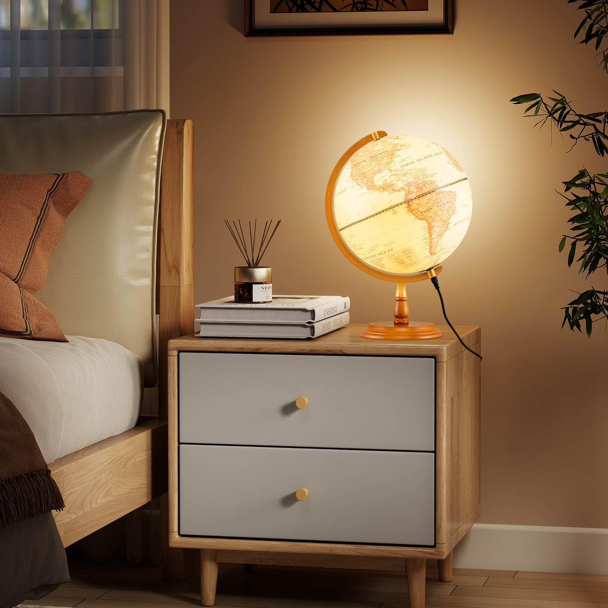 30 cm Illuminated World Globe Light up Globe Night Lamp with Wooden Stand