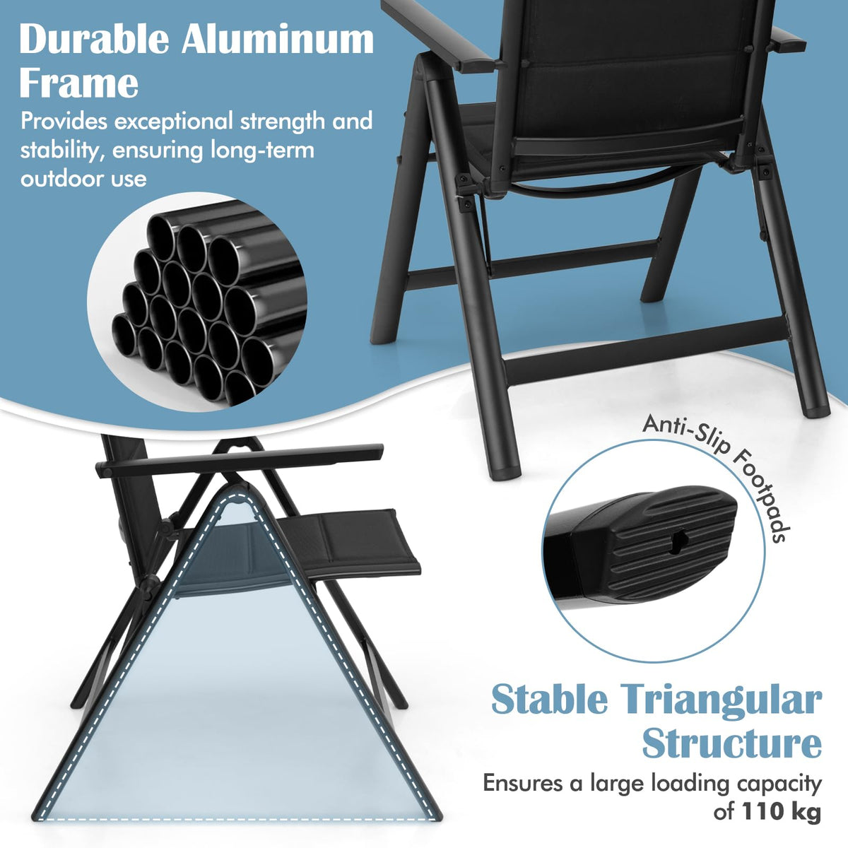 Patio Folding Chair Set with Soft Padded Seat for Porch Pool Backyard Camping
