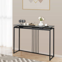 Giantex Faux Marble Console Table, Sofa Table w/Powder-Coated Steel Frame, Black