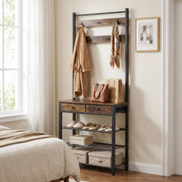 4-In-1 Hall Tree with Console Table and Shoe Rack