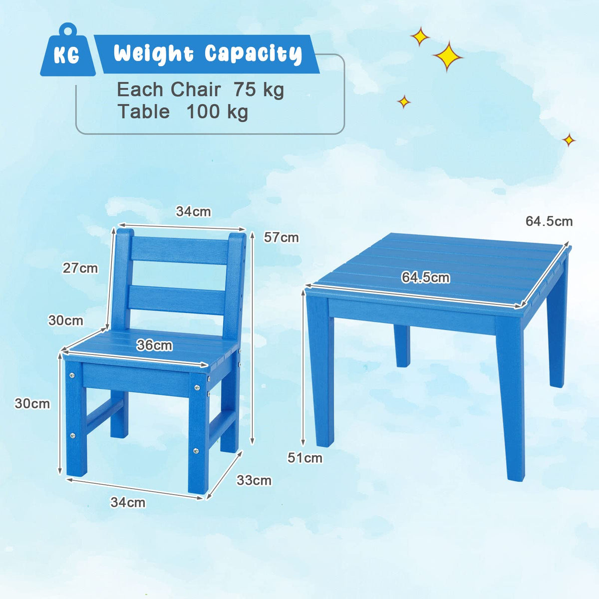 3-Piece All-Weather Kids Table & Chairs Set for Home & Backyard