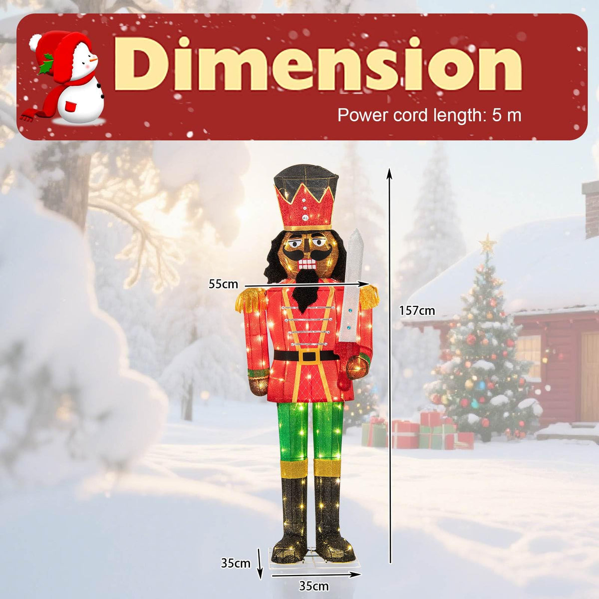 157CM Lighted Christmas Nutcracker with Glitter Sword and 100 LED Lights