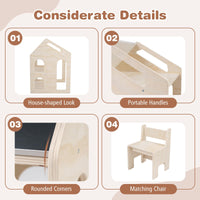 3-in-1 Toddler Art Table Set with 2 Bookshelves and Chalkboard for Painting and Crafting