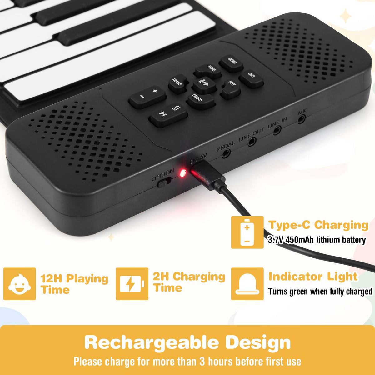 88 Keys Roll Up Piano with 128 Rhythms Tones and Sustain Pedal for Beginners