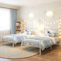 Single Size Metal Bed Frame with Floral Headboard and Footboard