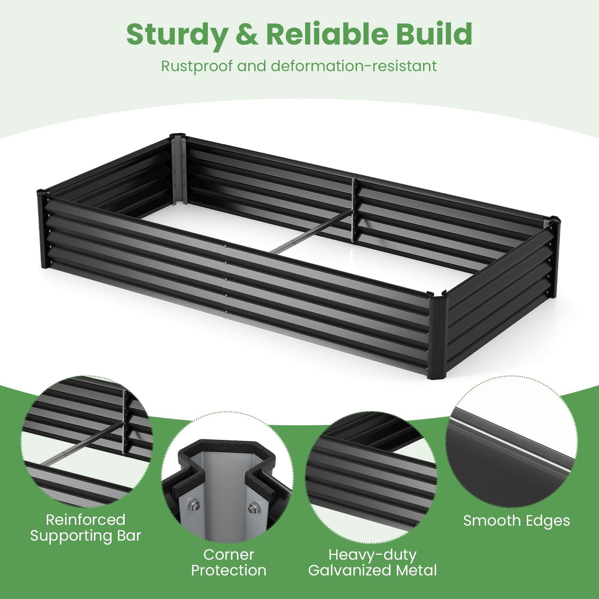 180x90x30cm Galvanized Raised Garden Bed with Greenhouse Cover