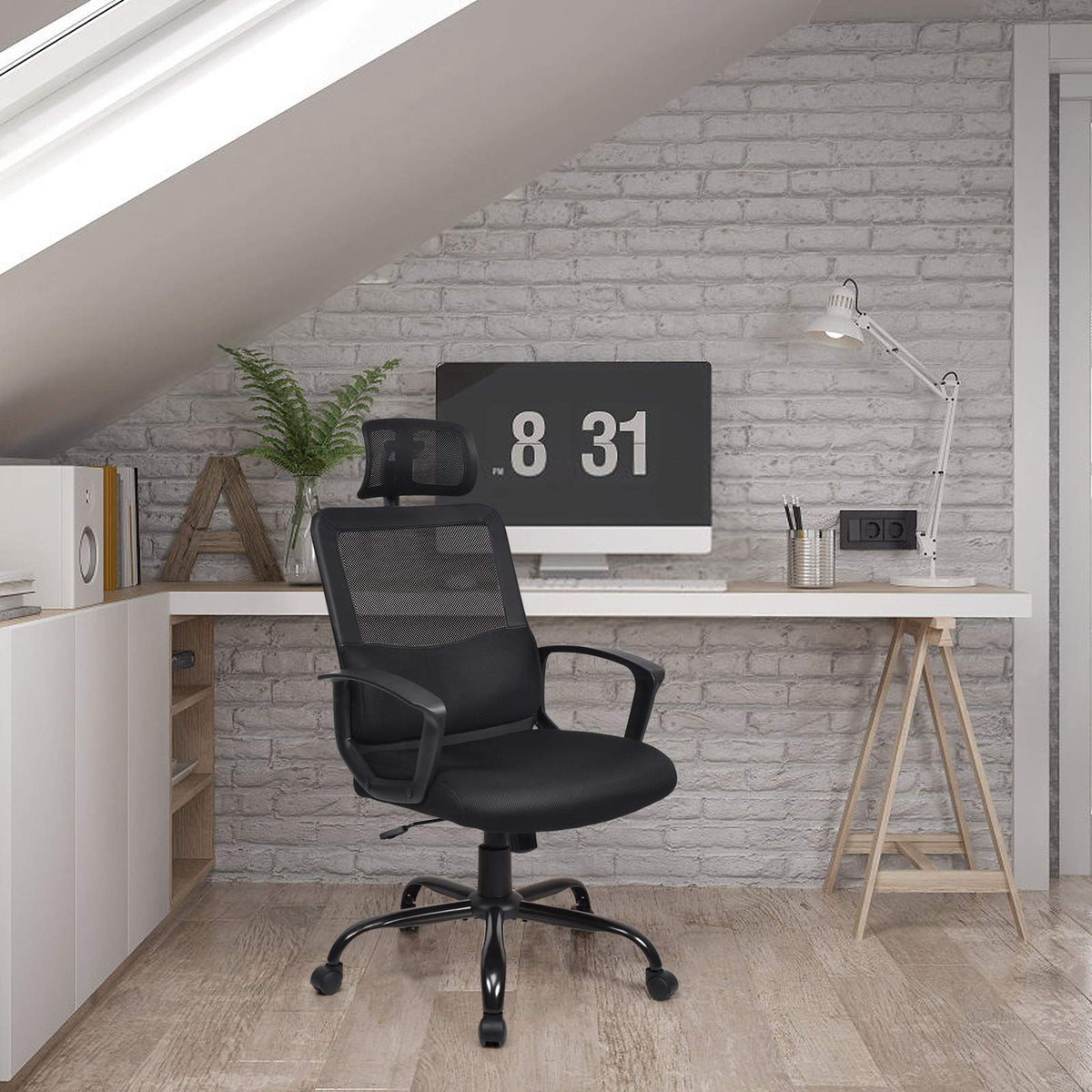 Giantex Mesh Office Chair, High-Back Computer Chair w/Headrest, Armrests & Lumbar Support, Black