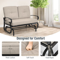 2 Seats Swing Glider Chair with Cushions for Outdoor