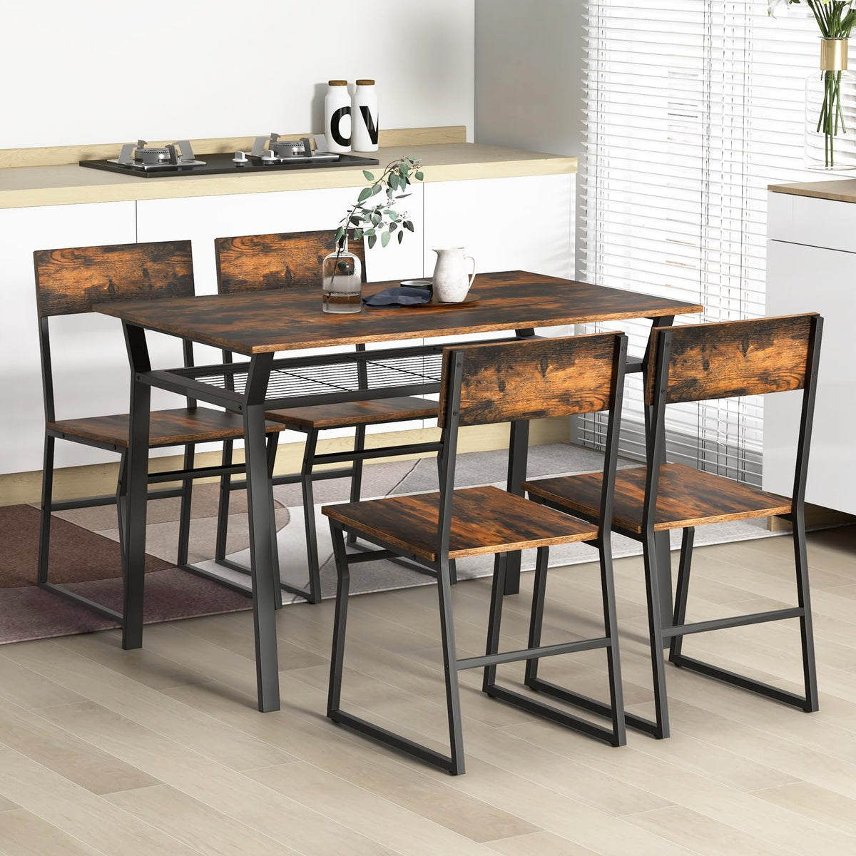 Giantex 5 Piece Dining Table Set Industrial Rectangular Kitchen Table with 4 Chairs