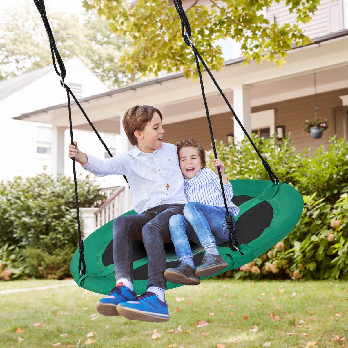 Tree Saucer Rim 100cm Saucer Tree Swing with Adjustable Ropes and Carabiners for Kids ...